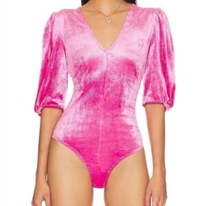 Free People Womens Pink Don't You Wish Crushed Velvet Bodysuit medium